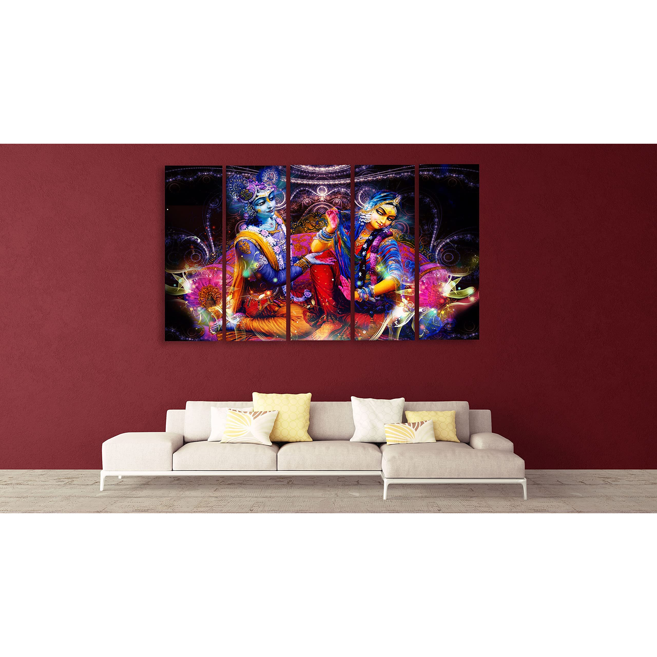 Casperme Multiple Frames Radha Krishna Wall Painting For Living Room, Bedroom, Hotels & Office Sparkle Matt Finish 7Mm Hard Wooden Board (50 X 30 Inches)