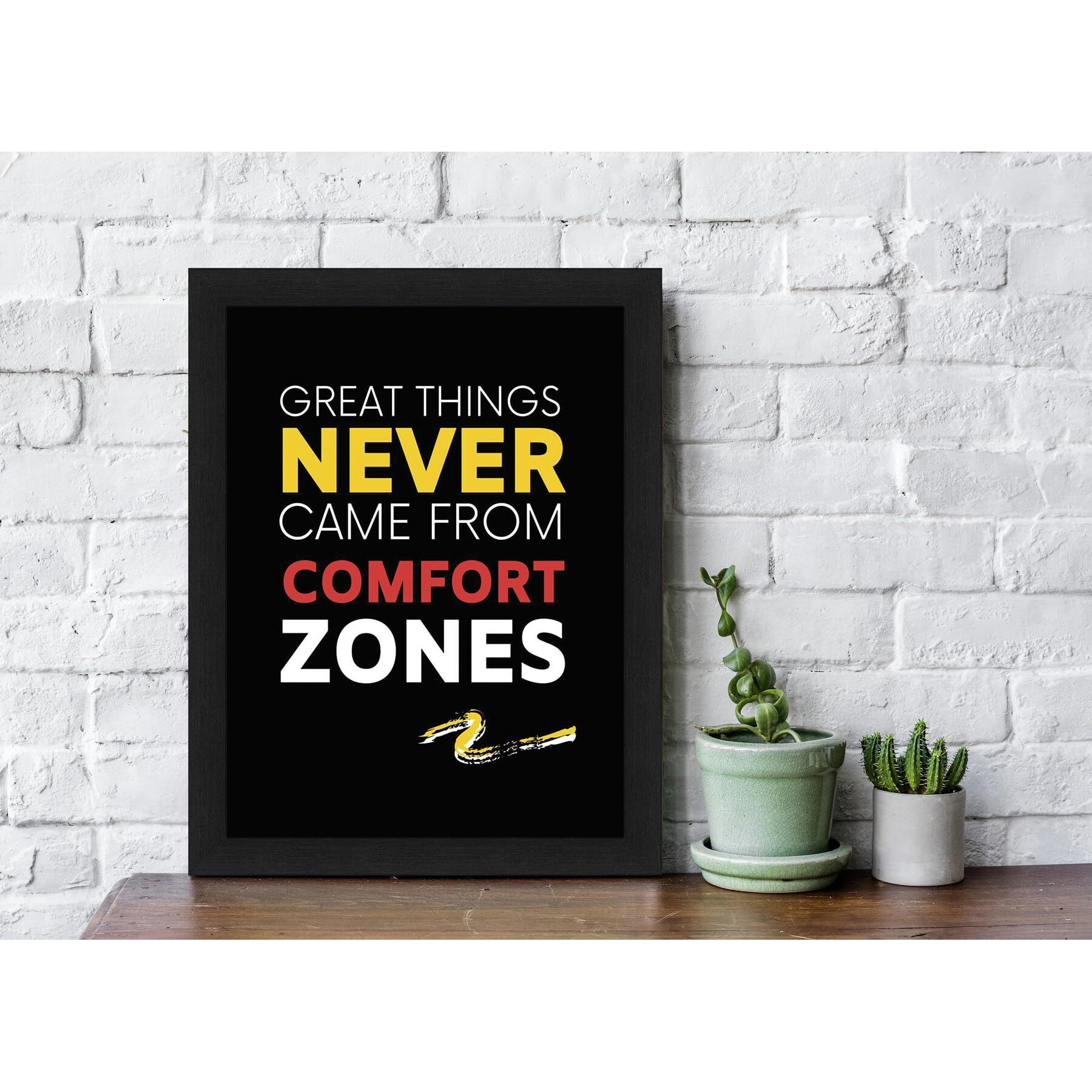 Interio Crafts Great Things Never Come From Comfort Zones Motivational Framed Poster - Synthetic Wood - Black Frame - 13 X 10 Inches