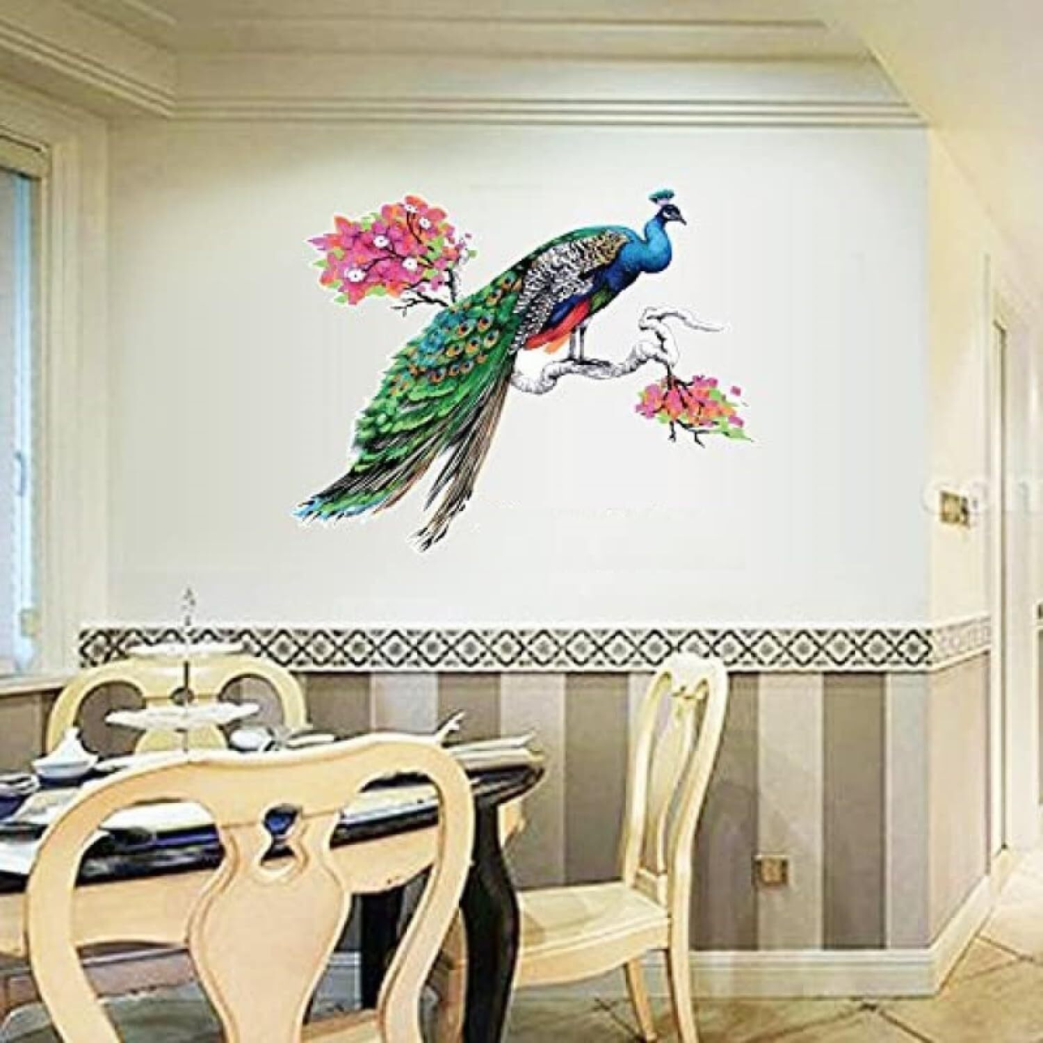 Jaamso Royals Large Peacock Feather Design Self Adhesive Vinyl Home Dcor Wallsticker For Hall Bed Room Living Room (60 Cm X 90 Cm)