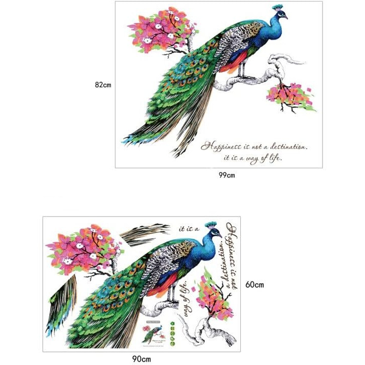 Jaamso Royals Large Peacock Feather Design Self Adhesive Vinyl Home Dcor Wallsticker For Hall Bed Room Living Room (60 Cm X 90 Cm)