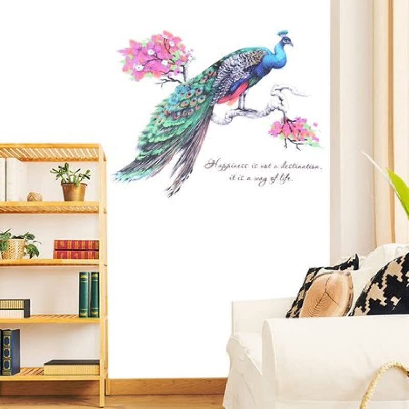 Jaamso Royals Large Peacock Feather Design Self Adhesive Vinyl Home Dcor Wallsticker For Hall Bed Room Living Room (60 Cm X 90 Cm)