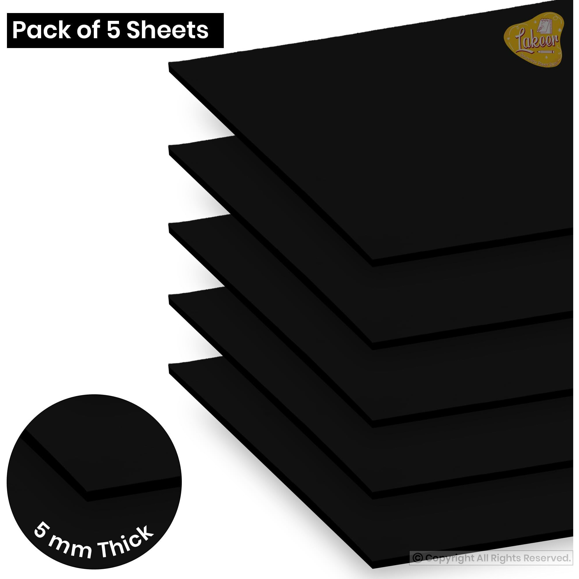Lakeer Black Color A4 Eva Foam Sheets-5Mm Thick, Pack Of 5 Sheets | For Scrapbooking, Art & Craft Projects, Decorations, Etc (Black Color)