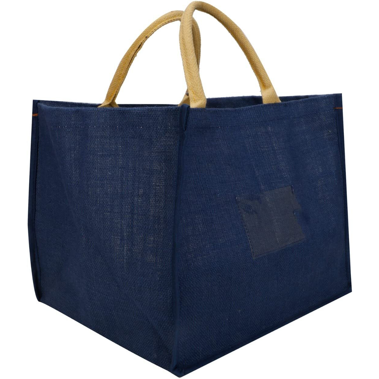 Double R Bags Reusable Grocery Shopping Jute Gift Bag With Cotton Handle For Wedding, Return Gifts & Birthday Party - (Blue) Pack Of 12