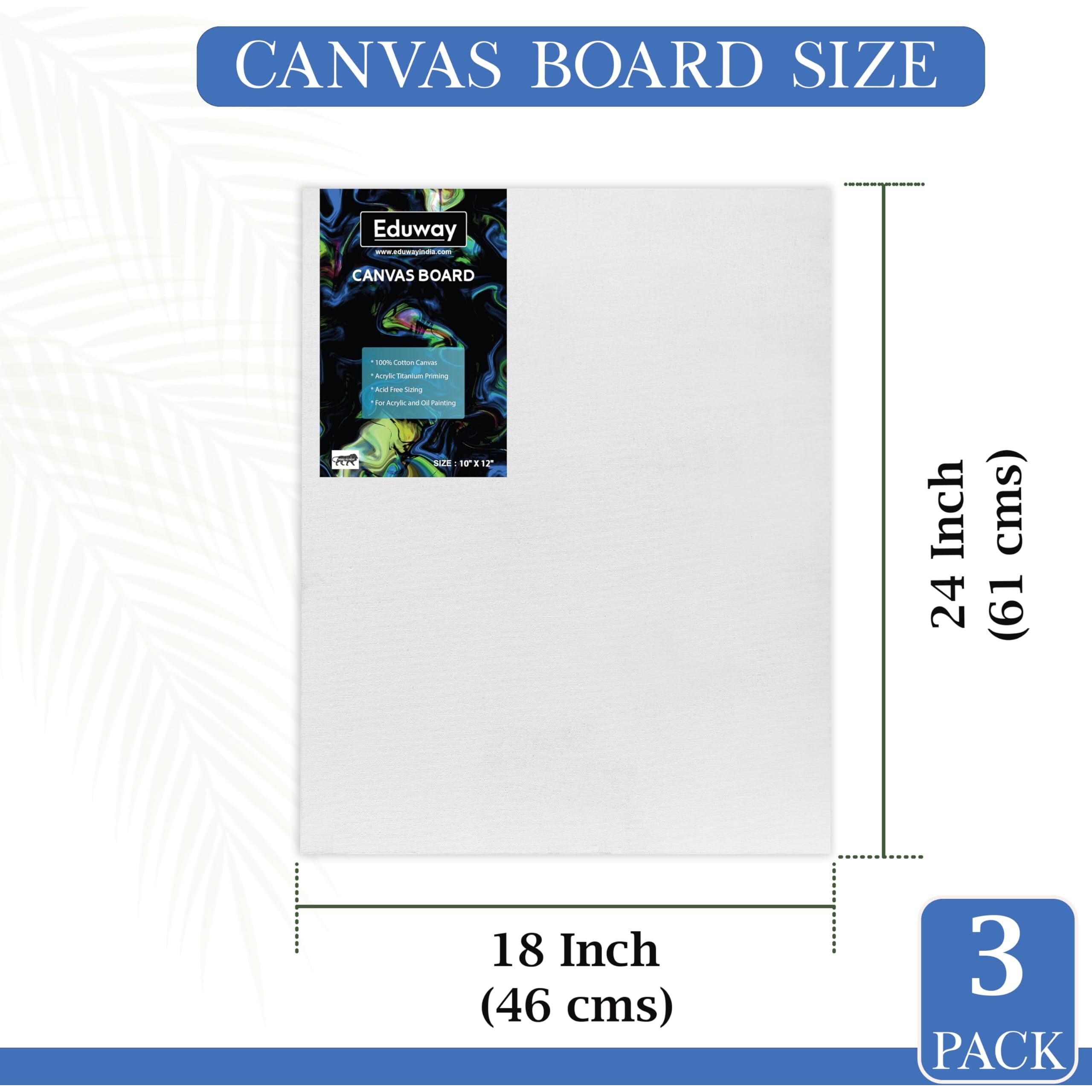 Eduway Canvas Board For Painting- (18X24) | Premium Quality 7Oz Pre-Primed Cotton Canvas Board For Artists & Beginners | Ideal For Acrylic, Oil, Gouache, Pastels Colors (Pack Of 3) (45X60 Cms),