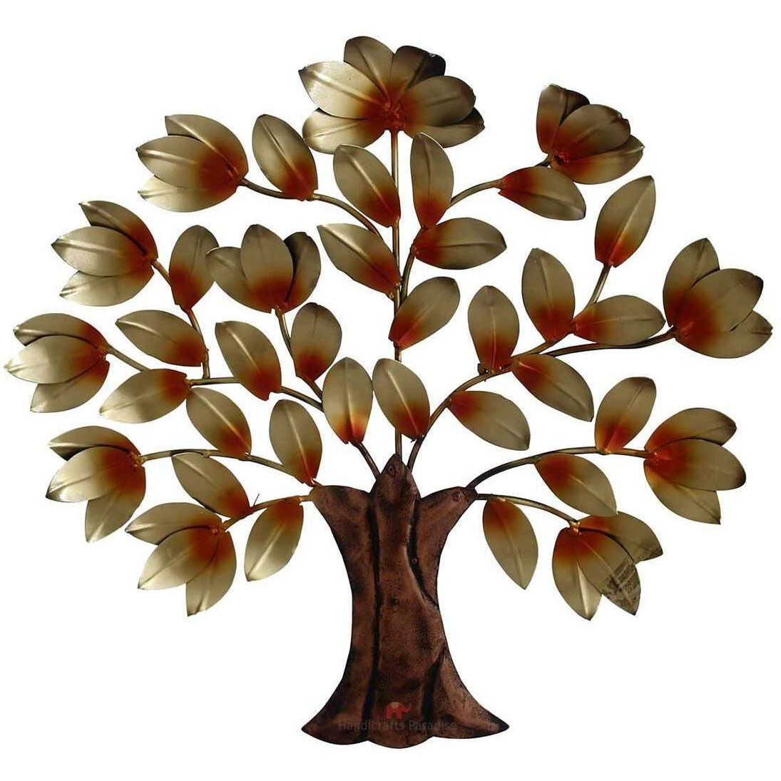 Handicrafts Paradise Wrought Iron Decorative Tree Wall Art For Home Decor (Golden , 20.5 Inches)