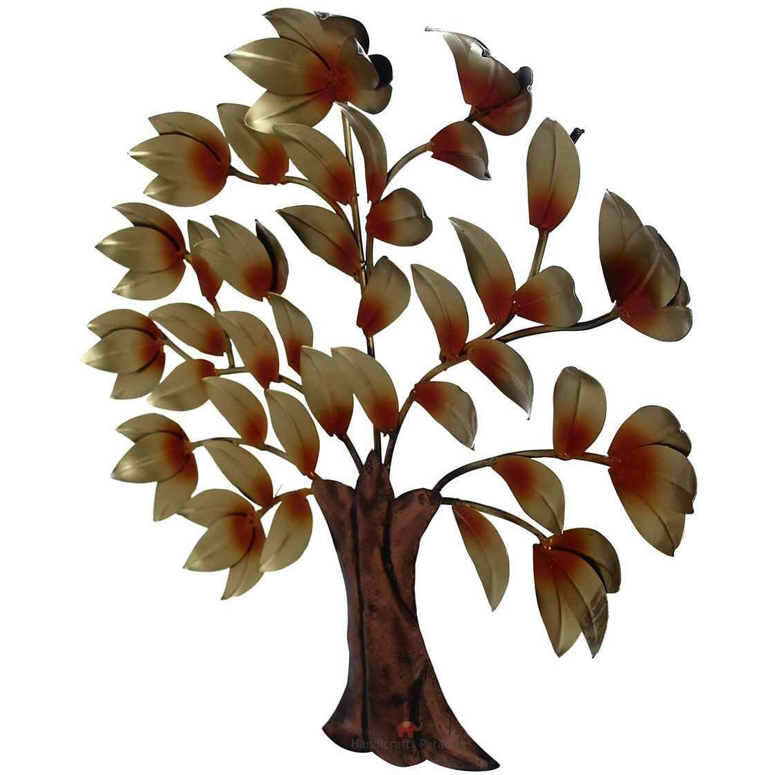 Handicrafts Paradise Wrought Iron Decorative Tree Wall Art For Home Decor (Golden , 20.5 Inches)