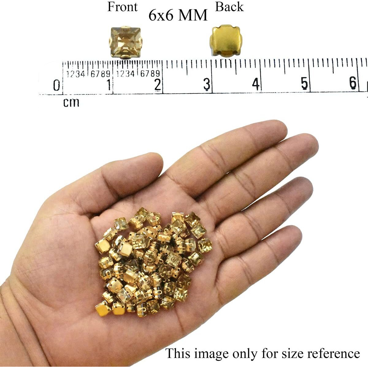 Embroiderymaterial Gold Color Sew On Glass Crystal Rhinestones Beads For Jewellery Making, Bracelet Making, Embroidery, Embellishment, Craft Or Diy (6X6 Mm, 48 Pieces, Square, D Shape Claws)