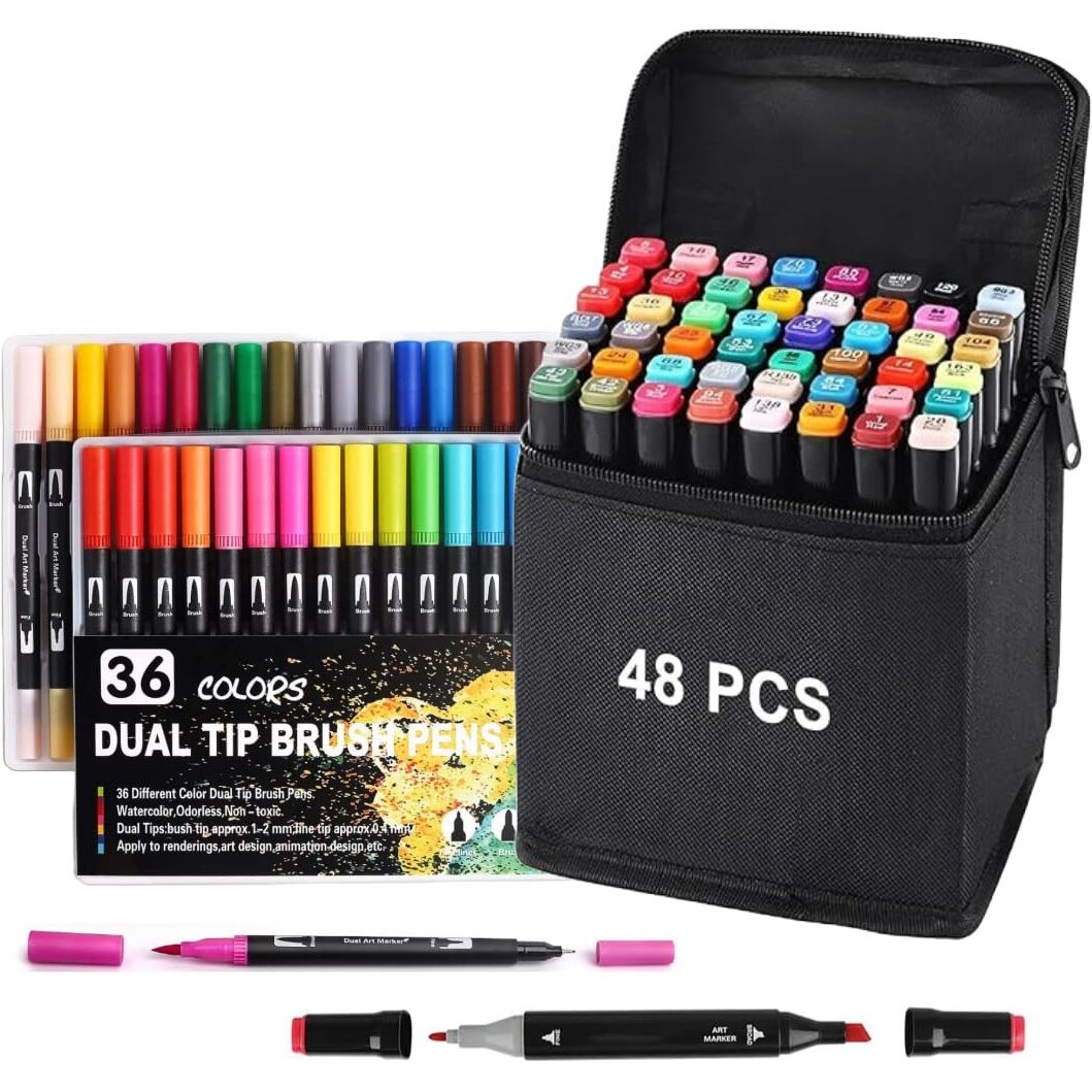 Corslet 84Pc Dual Tip Markers Colour Set 48Pc Alcohol Markers Set & 36Pc Brush Pens Set Stationery Items Sketch Pen Set For Kids Sketch Colour Alcoholic Markers Set For Calligraphy Drawing Sketching