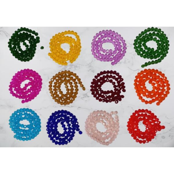Omx 900 Beads (69 To 75 Beads Per Colour) Crystal Glass Beads Trans Roundelle For Jewellery Making, Craft Works - 8Mm Size (Multi Colour, 12 Different Mix, Any 12 Colours)