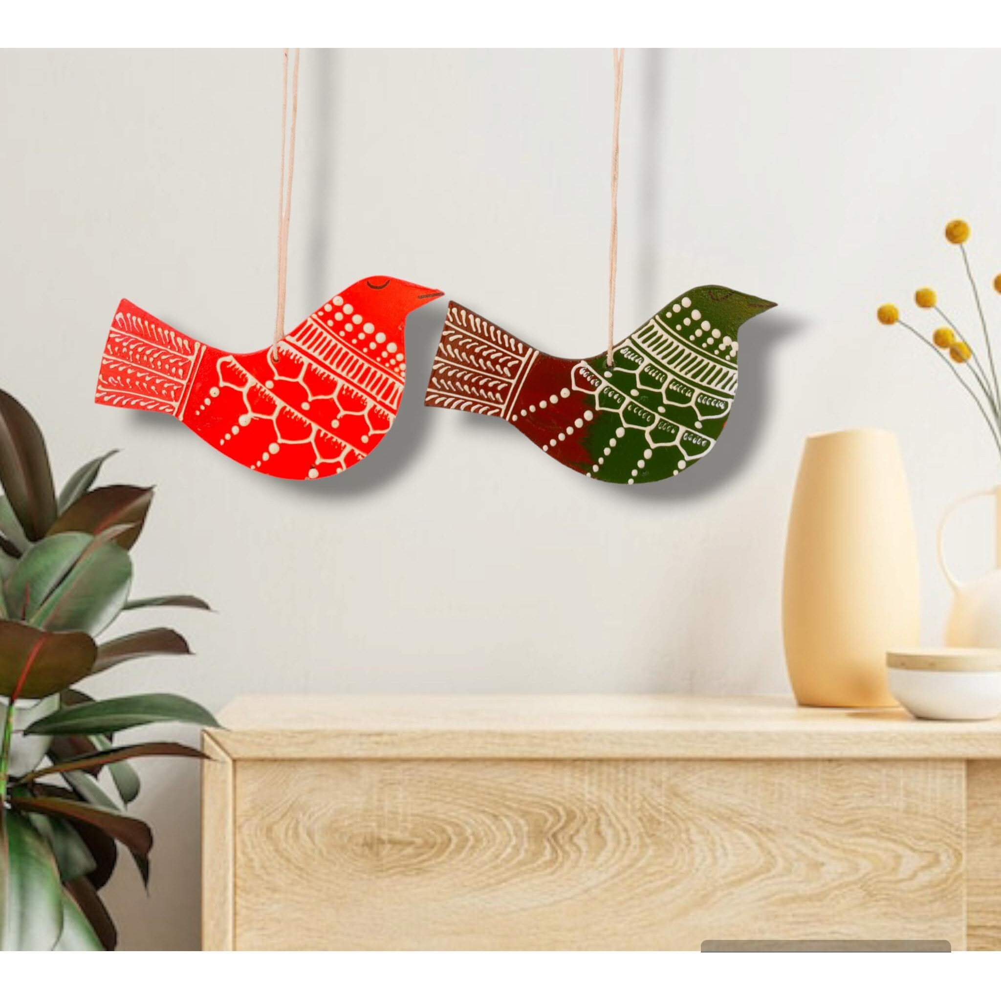 Aaryaovation Wooden Handmade Decorative Bird Wall Hanging (Set Of 2 Birds)