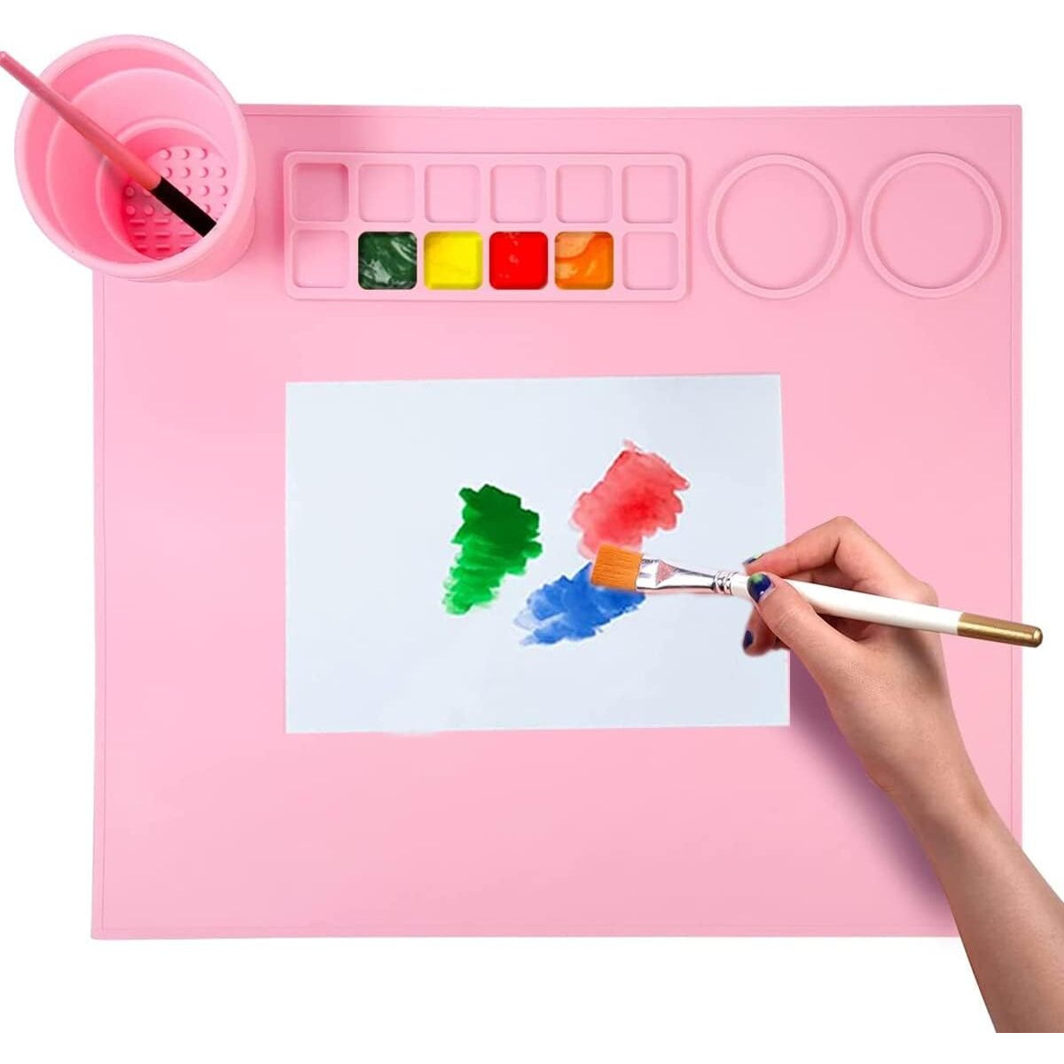Zdqtra 43 * 38Cm Silicone Craft Mat For Painting Play Doh And Clay For Kids,Non-Stick Multipurpose Cleaning Cup And Color Mixing Plate For Arts And Crafts,Resin Casting(1Pcs/Multi Color)