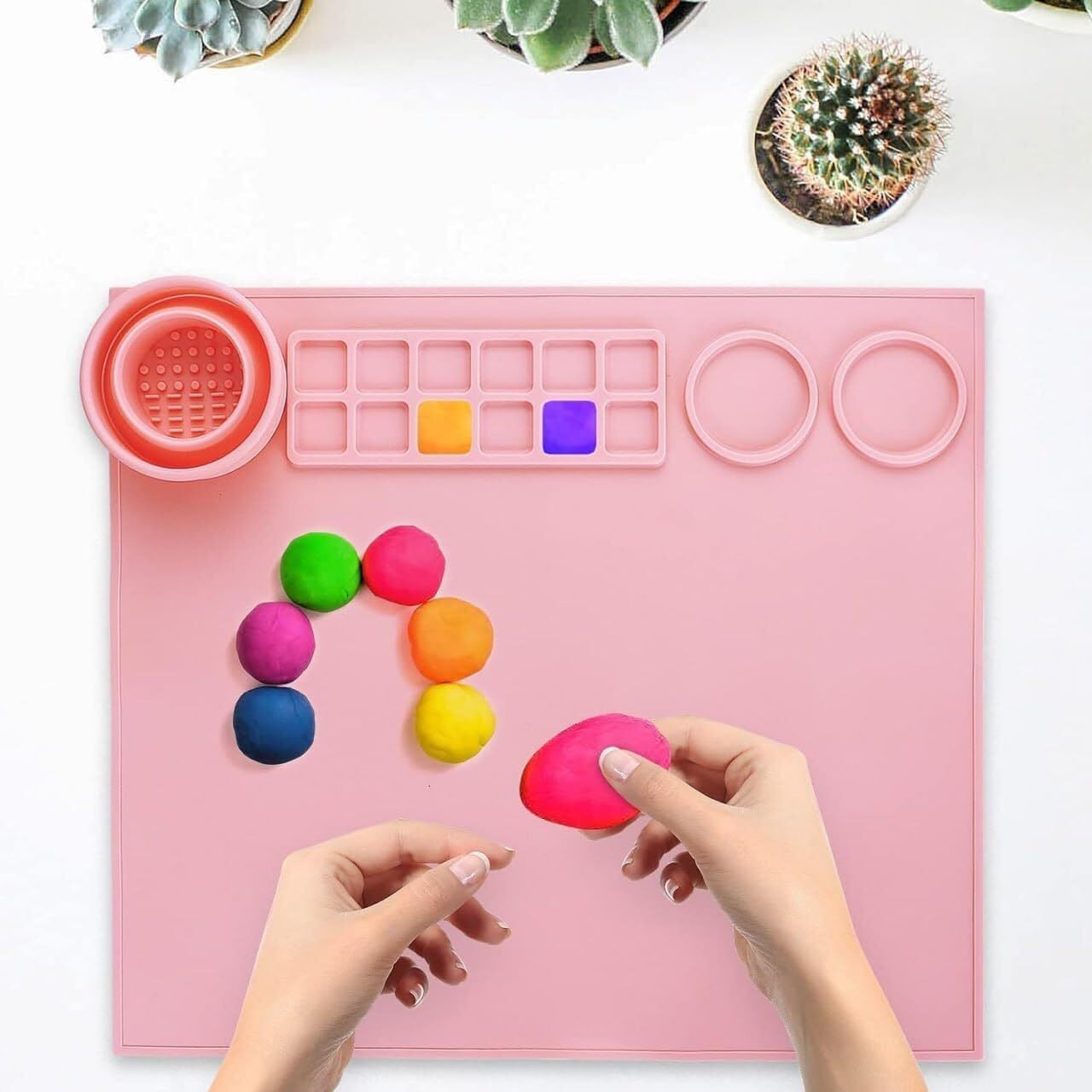 Zdqtra 43 * 38Cm Silicone Craft Mat For Painting Play Doh And Clay For Kids,Non-Stick Multipurpose Cleaning Cup And Color Mixing Plate For Arts And Crafts,Resin Casting(1Pcs/Multi Color)