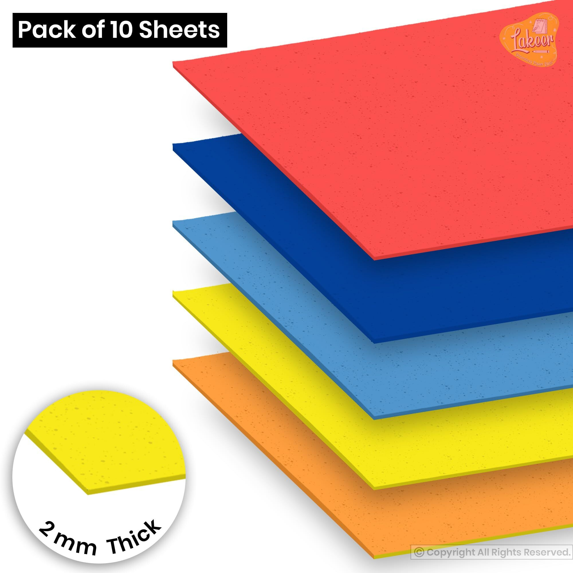 Lakeer A3 Eva Foam Sheet (42Cm X 29.7Cm) Pack Of 10, For Scrapbooking, Craft Projects, Decorations, 2 Mm, Multicolour, Ethylene Vinyl Acetate (Eva), Watercolor