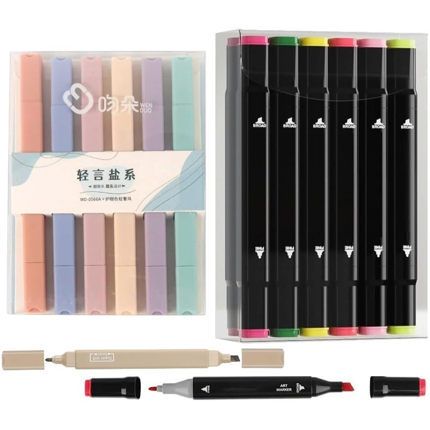 Corslet 18 Pc Dual Tip Markers For Drawing -12 Pc Alcohol Markers Set And 6 Pc Highlighter Pen Set Sketch Pen Set For Kids Alcoholic Markers Set Sketch Colour For Calligraphy Drawing Sketching Colours