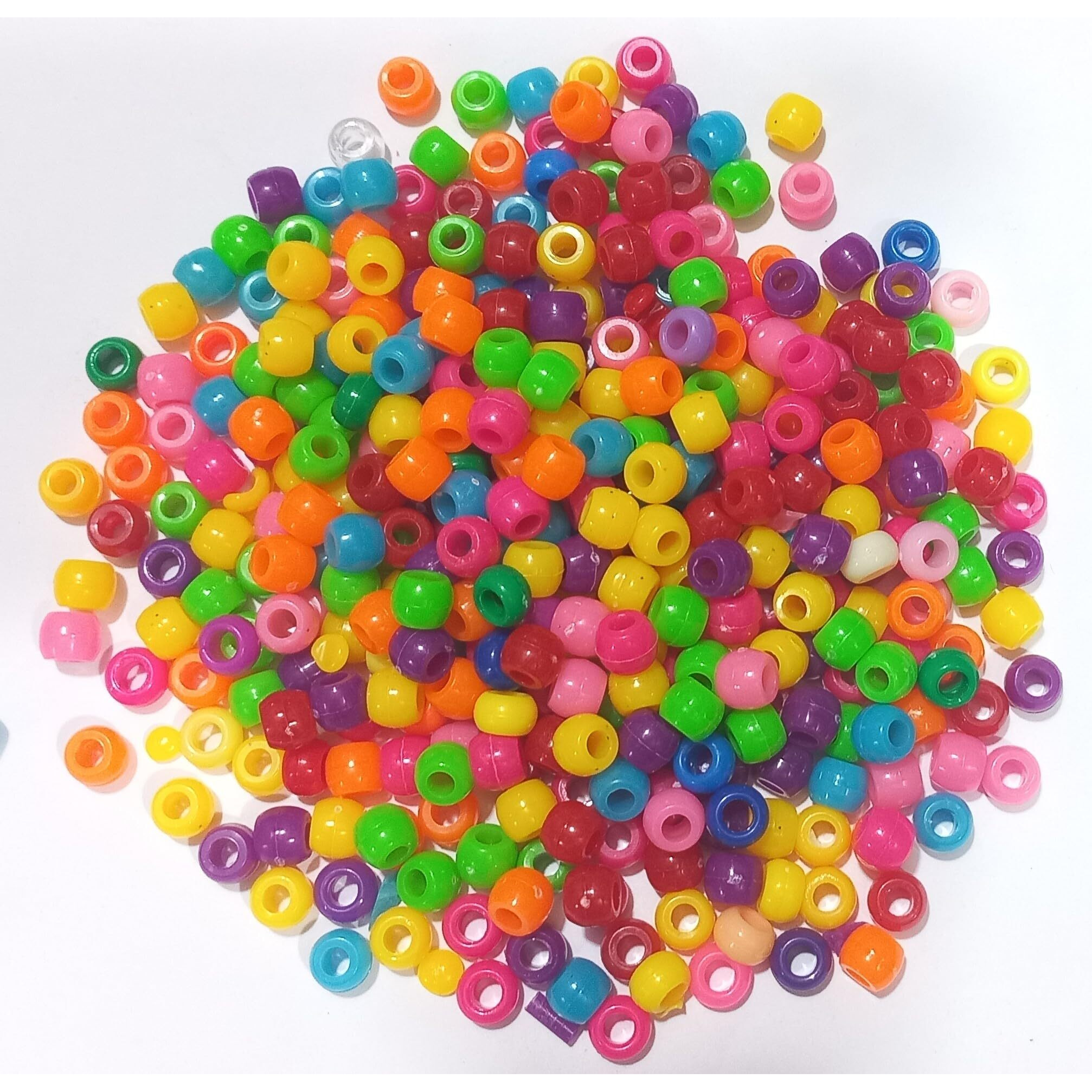 400 Pc Hole Spacer Beads Acrylic Colorful Pony Beads Barrel Beads Loose Charms Ball For Diy Craft Necklace Jewelry Making Bracelet Hair Macrame Colorful 9Mm X 6 Mm (100Gram)
