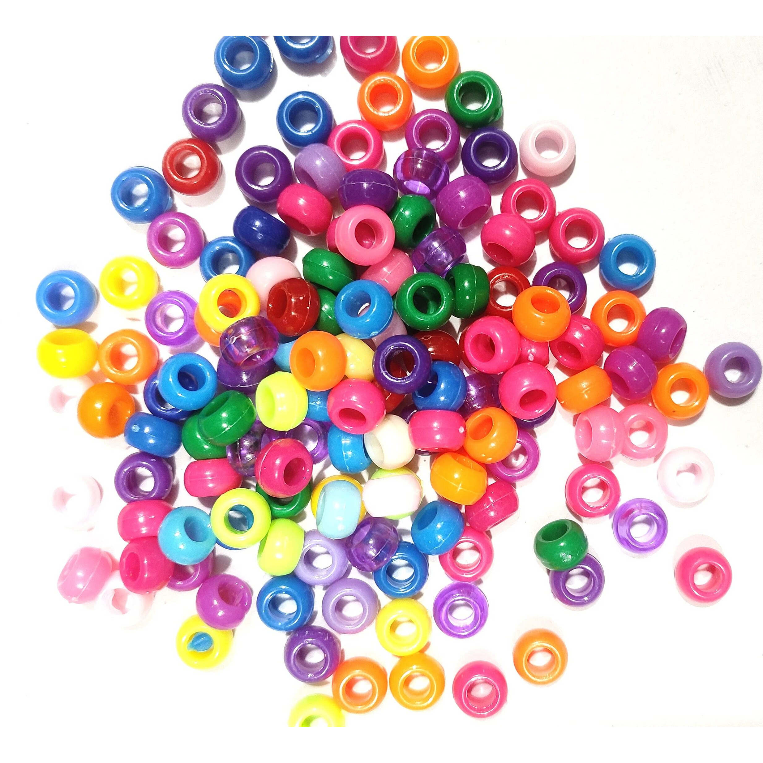 400 Pc Hole Spacer Beads Acrylic Colorful Pony Beads Barrel Beads Loose Charms Ball For Diy Craft Necklace Jewelry Making Bracelet Hair Macrame Colorful 9Mm X 6 Mm (100Gram)