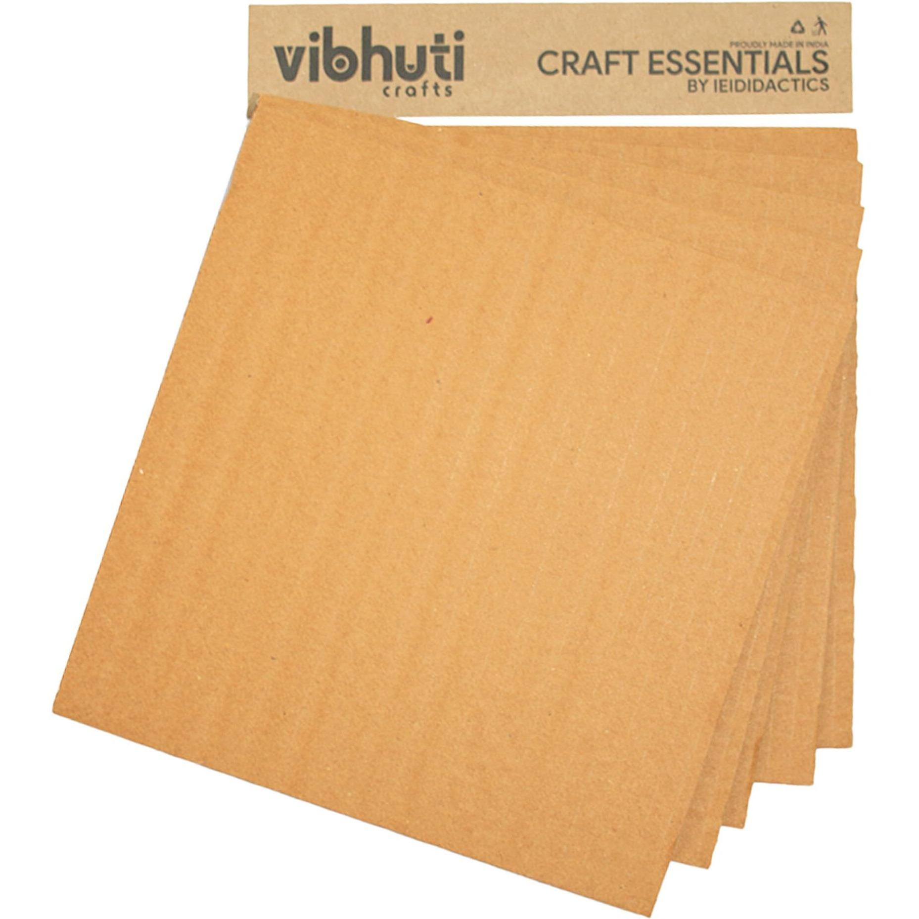 Vibhuti Crafts Corrugated Cardboard Sheets 8X8 Inch, Pack Of 10 - Ideal For Diy Crafts, School Projects, Model-Making, Framing, Kraft Brown Packing & Mailing Inserts