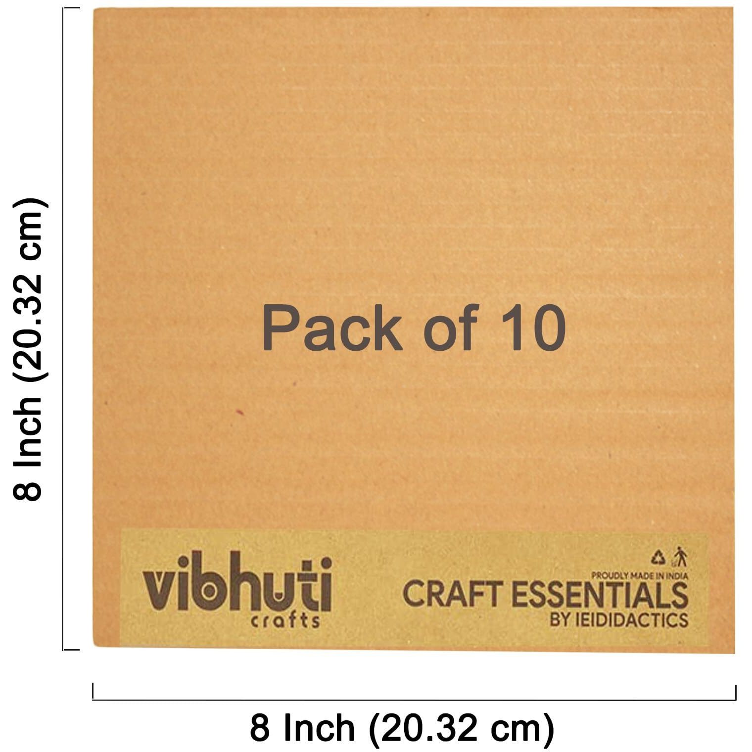 Vibhuti Crafts Corrugated Cardboard Sheets 8X8 Inch, Pack Of 10 - Ideal For Diy Crafts, School Projects, Model-Making, Framing, Kraft Brown Packing & Mailing Inserts