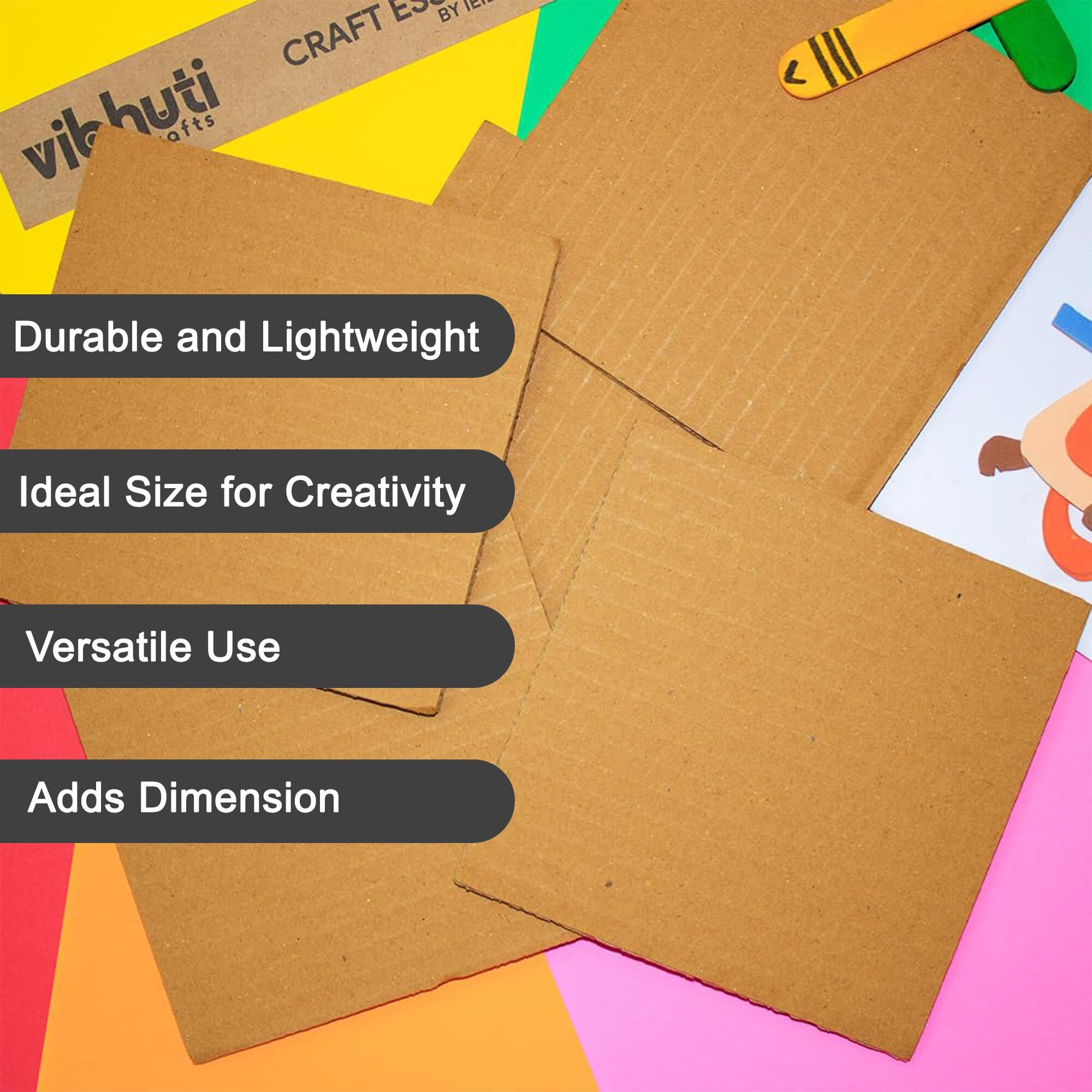 Vibhuti Crafts Corrugated Cardboard Sheets 8X8 Inch, Pack Of 10 - Ideal For Diy Crafts, School Projects, Model-Making, Framing, Kraft Brown Packing & Mailing Inserts