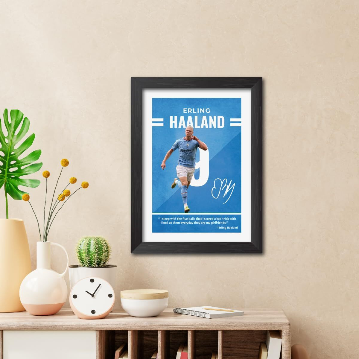Tenorarts Erling Haaland Poster City Quotes Laminated Photo Frame Painting With Matt Finish Black Textures (12 Inches X 9Inches)