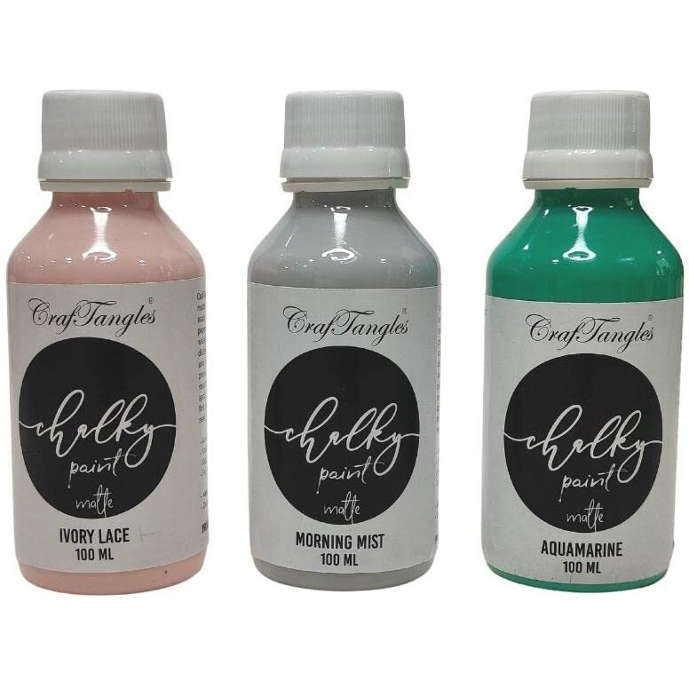 Craftangles Acrylic Chalk Paint Set 14 (Ivory Lace, Morning Mist, Aquamarine, Set Of 3, 100 Ml Each, Matte Finish, Non Toxic)