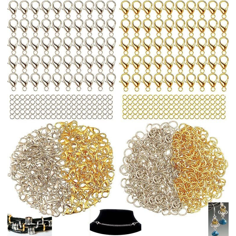 Diy Crafts 100 Grm, Nickel Silver, Hardware Accessories 1000+ Jump Rings & 15 Pcs Lobster Claw Clasps, Open Jump Rings 4Mm - 10Mm For Jewelry Making Key Ring (100 Grm, Nickel Silver)