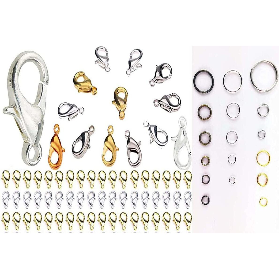 Diy Crafts 100 Grm, Nickel Silver, Hardware Accessories 1000+ Jump Rings & 15 Pcs Lobster Claw Clasps, Open Jump Rings 4Mm - 10Mm For Jewelry Making Key Ring (100 Grm, Nickel Silver)