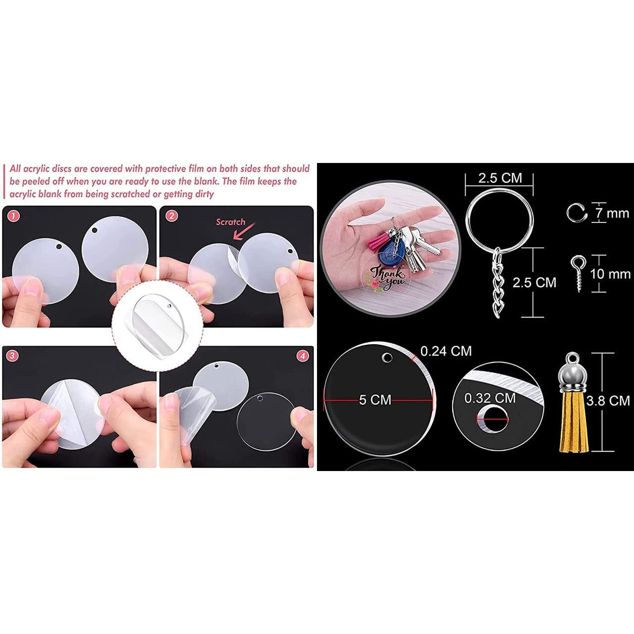 Diy Crafts 10 Pcs, Bronze, 10 Pcs Only, Key Ring Acrylic Blanks Keychain Tassels Set Round Clear Arylic Keychain Blanks Key Rings With Chain Jump Rings And Colorful Keychain T (10 Pcs, Bronze)