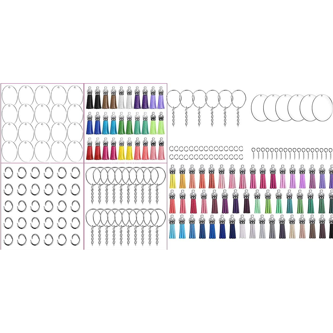 Diy Crafts 2 Pcs, Chrome Silver, 2 Pcs Only, Key Ring Acrylic Blanks Keychain Tassels Set Round Clear Arylic Keychain Blanks Key Rings With Chain Jump Rings And Colorful Keyc (2 Pcs, Chrome Silver)
