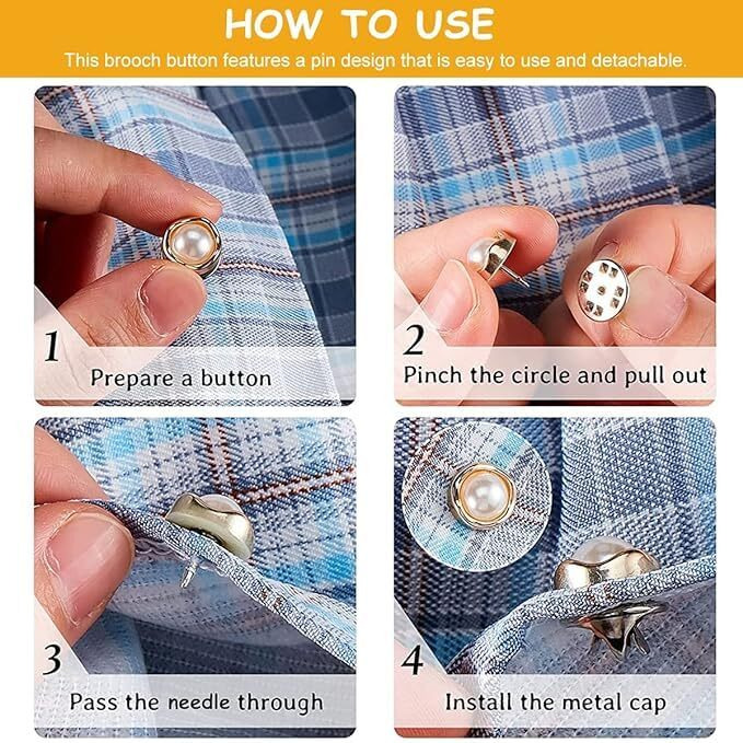 10 Pcs Women's Safety Brooch Buttons For Dress & Clothing - Elegant Pearl & Enamel Modesty Pins For Diy Projects, Dresses, Shirts, Jeans & Coats (White)