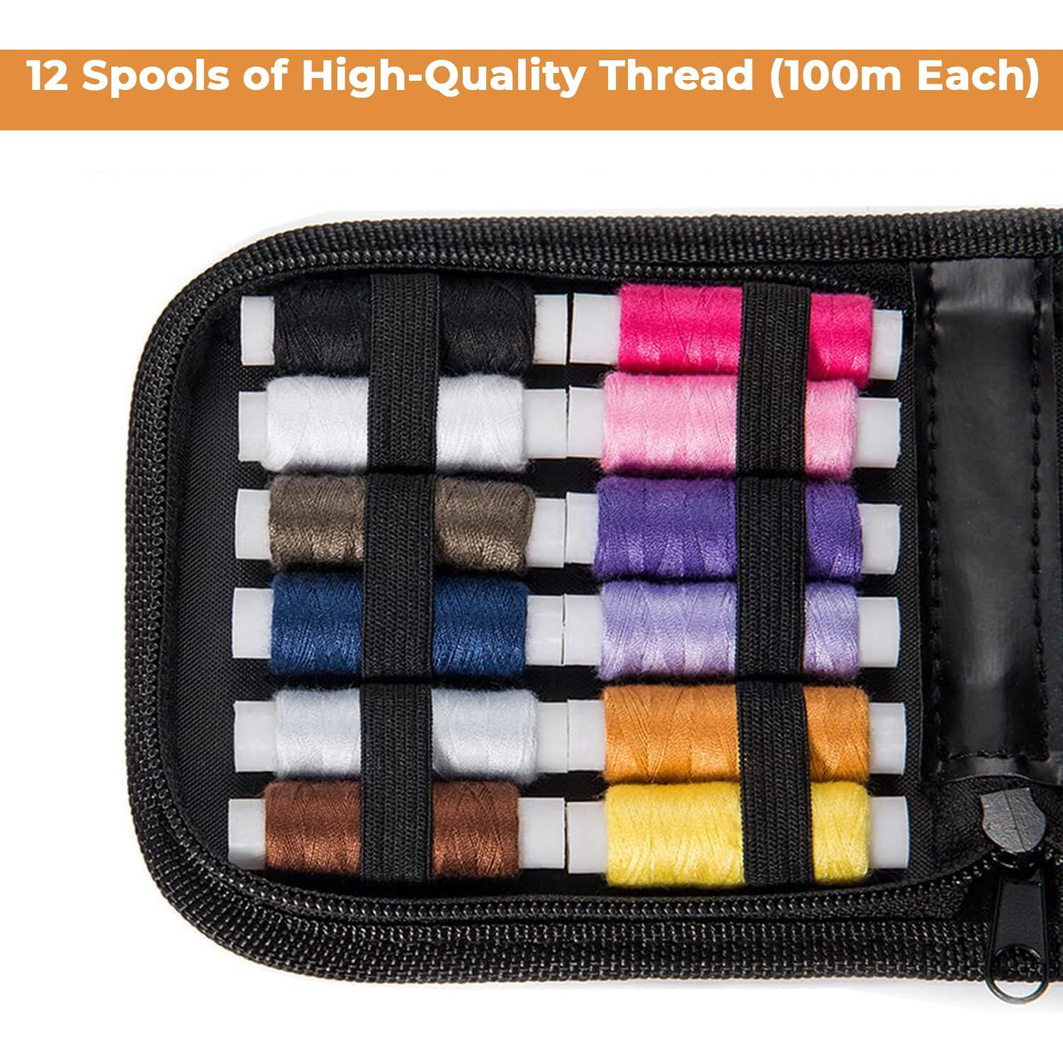 Panca 76 Sewing Kit, Portable Sewing Kit Box Sewing Supplies Accessories With 12 Pcs Thread Spools, Scissors, Thread Needles,Tape Measure For Diy, Adults,Beginners,Emergency,Travel,Home