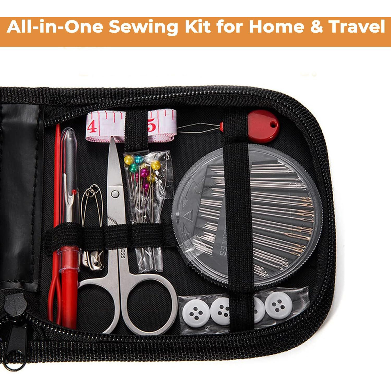 Panca 76 Sewing Kit, Portable Sewing Kit Box Sewing Supplies Accessories With 12 Pcs Thread Spools, Scissors, Thread Needles,Tape Measure For Diy, Adults,Beginners,Emergency,Travel,Home