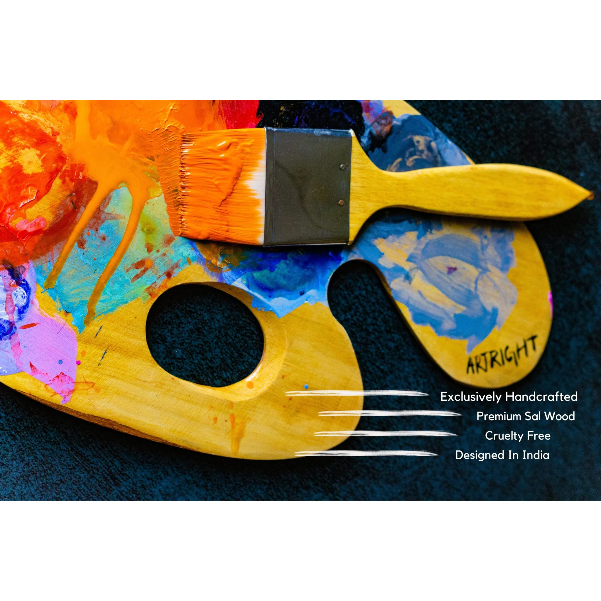 Artright Glossy Wooden Painting Palette - Artist Paint Wells Palette For All Painting And Drawing Purposes (Oil, Watercolour, Acrylic, Gouache) For Kids, Professionals, Artists And Students