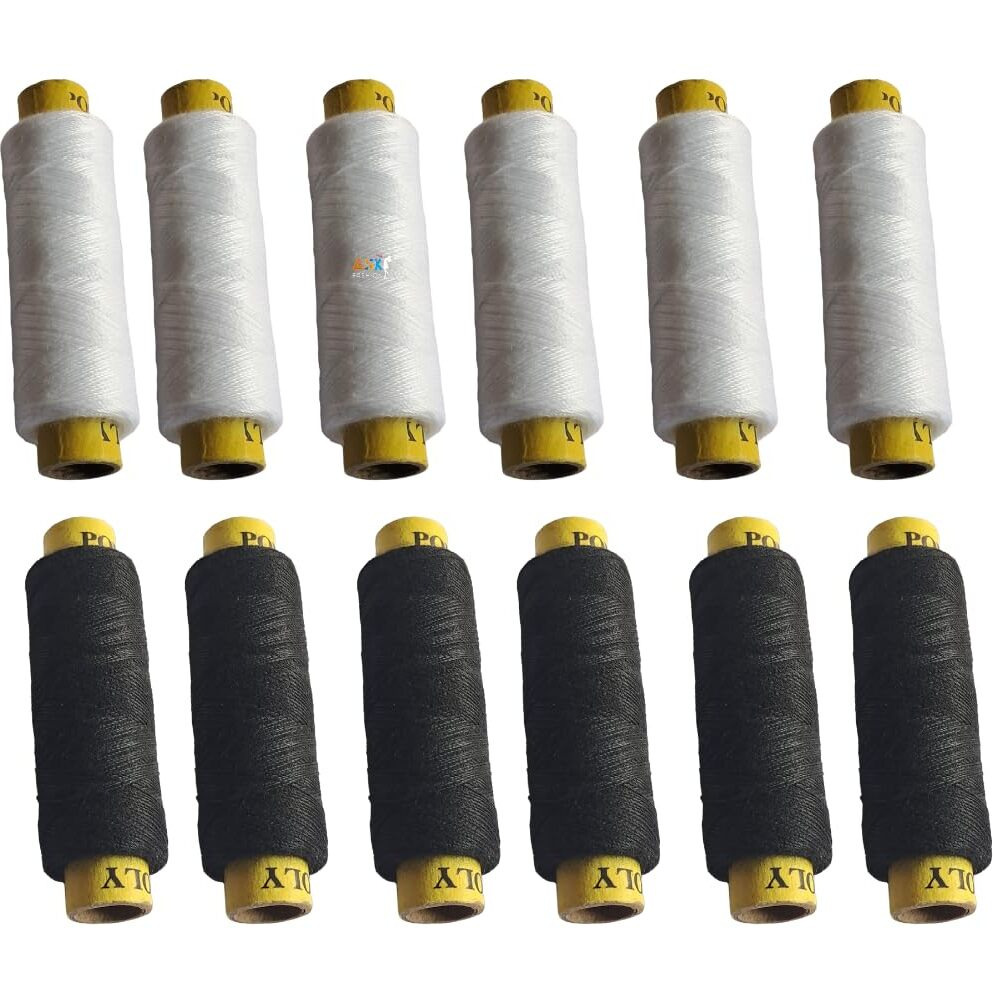 Generic Sewing Threads 180M Black & White 10 Pack (5 Black, 5 White) 100% Polyester