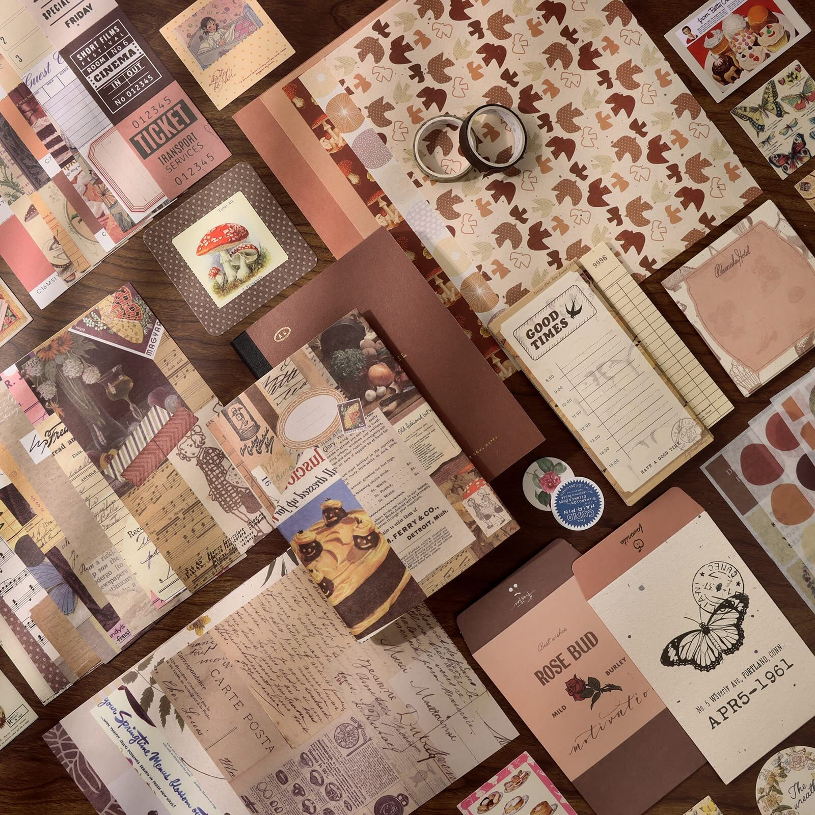 Optifit 346Pcs Vintage Scrapbook Stickers Pack For Art Journaling Bullet Junk Journal Planners Diy Paper Stickers Craft Kits Notebook Collage Album Aesthetic, Beige