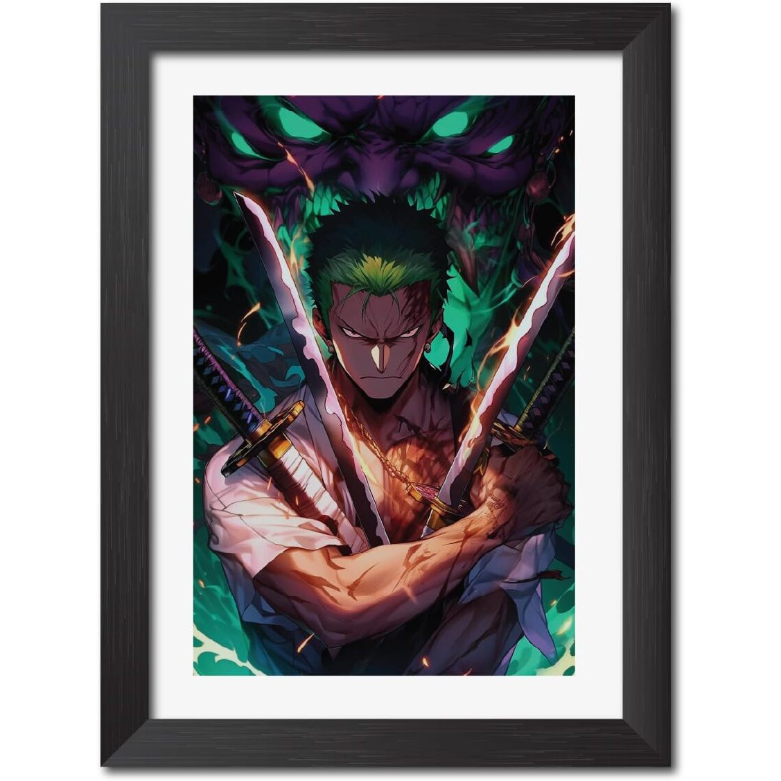 Tenorarts Zoro Poster One Piece Anime Laminated Posters Framed Paintings With Matt Finish Black Frame (12Inches X 9Inches)