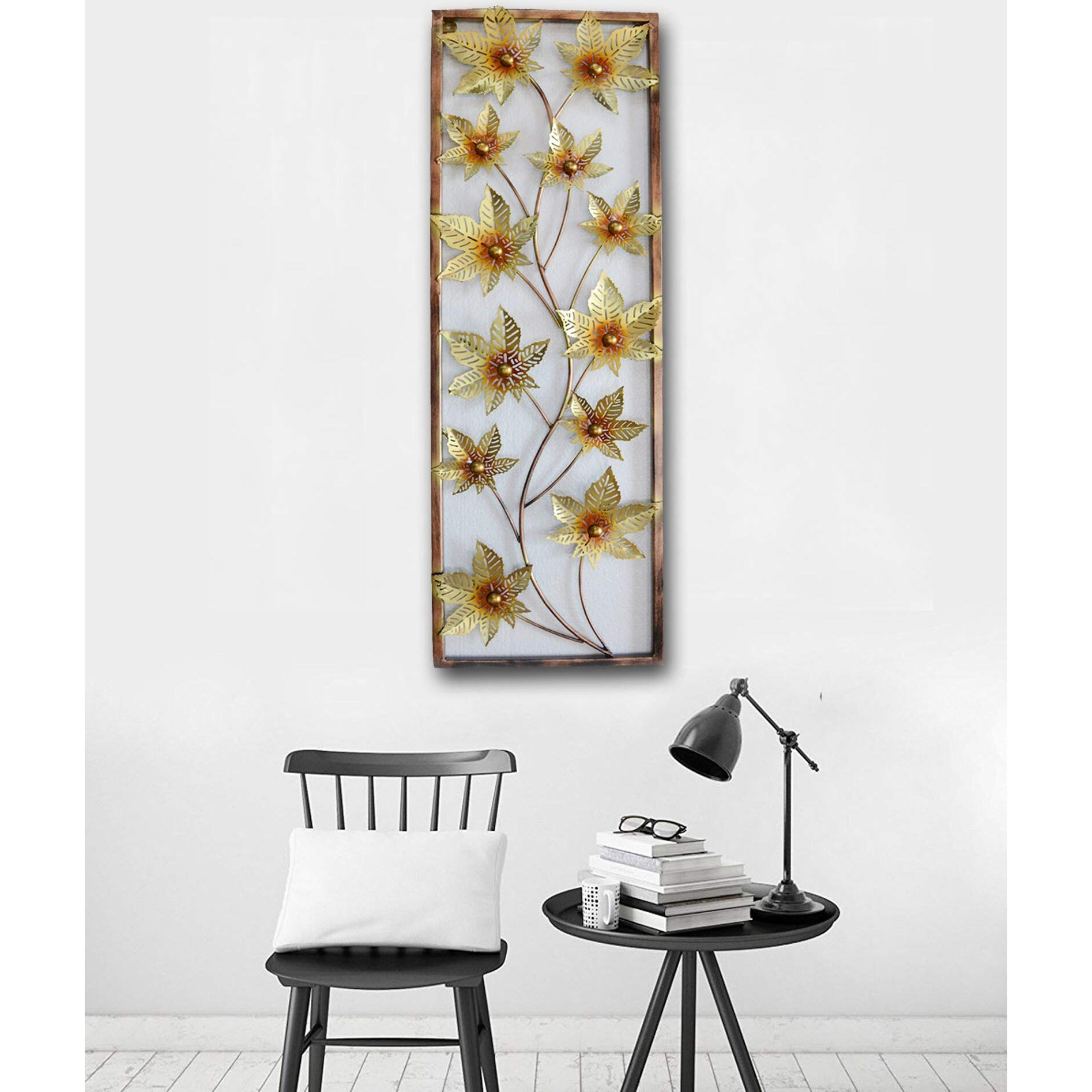 Collectible India Floral Metal Wall Mounted Sculpture Frame (37 X 12 Inch, Multicolour)