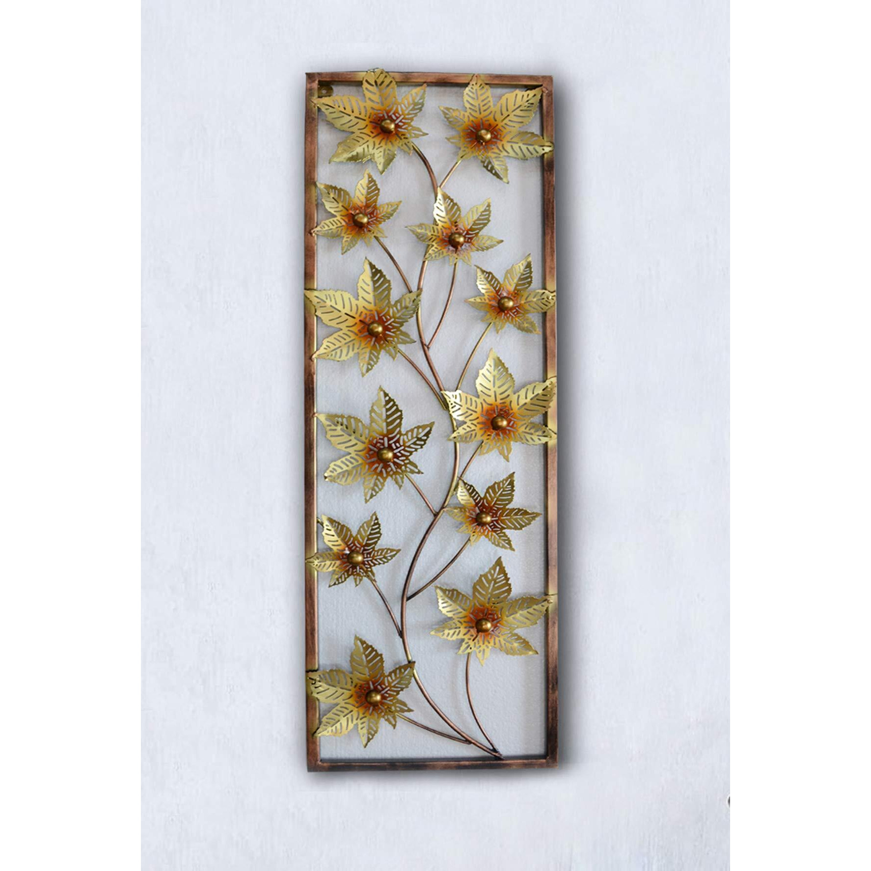 Collectible India Floral Metal Wall Mounted Sculpture Frame (37 X 12 Inch, Multicolour)