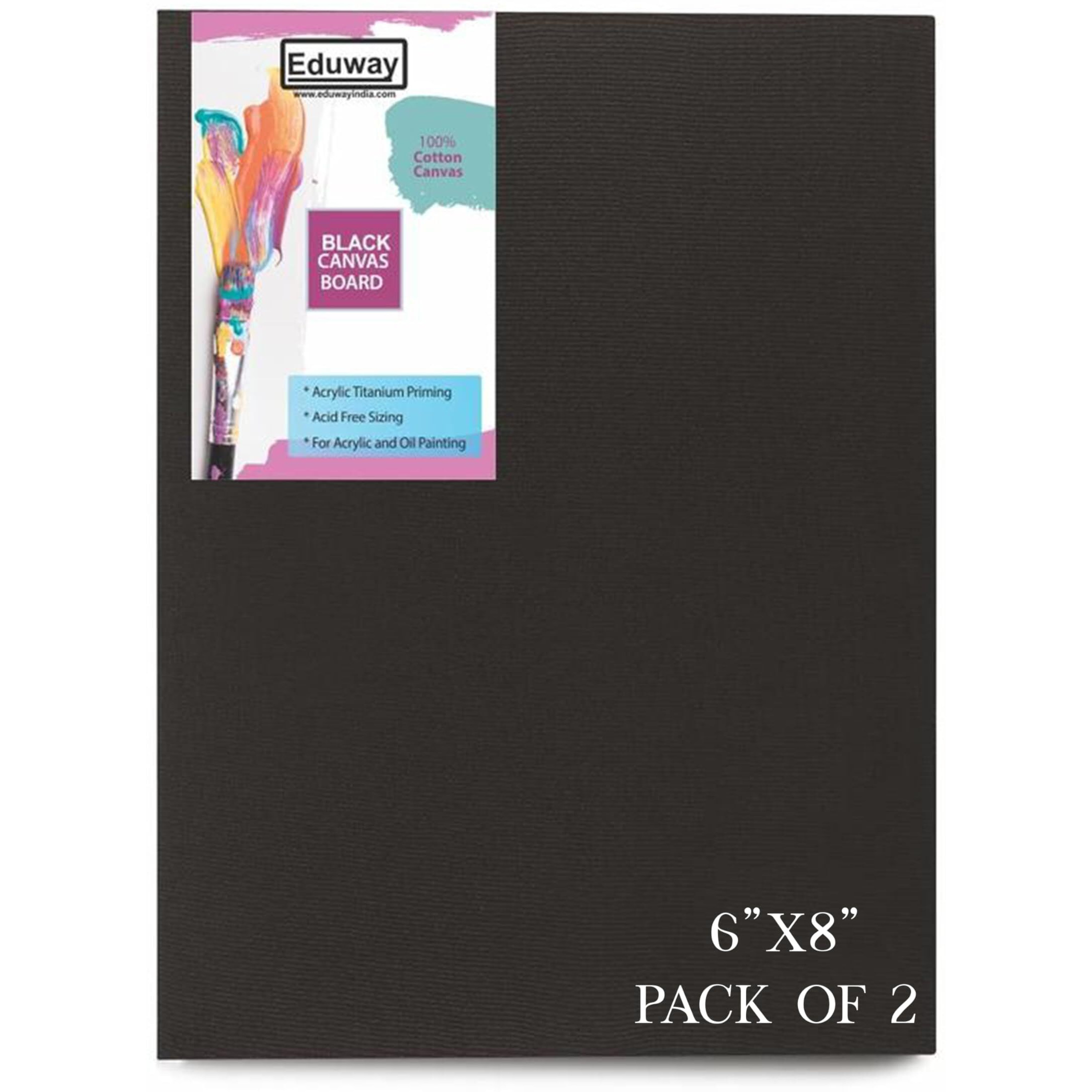 Eduway Black Canvas Board For Painting- 6X8 Pof 2 | Premium Quality 7Oz Pre-Primed Cotton Black Canvas Board For Artists | Ideal For Acrylic, Oil, Gouache, Pastels Colors (Pof 2) (15X20 Cms)