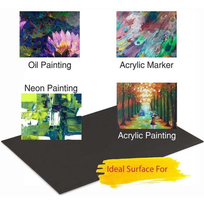 Eduway Black Canvas Board For Painting- 6X8 Pof 2 | Premium Quality 7Oz Pre-Primed Cotton Black Canvas Board For Artists | Ideal For Acrylic, Oil, Gouache, Pastels Colors (Pof 2) (15X20 Cms)