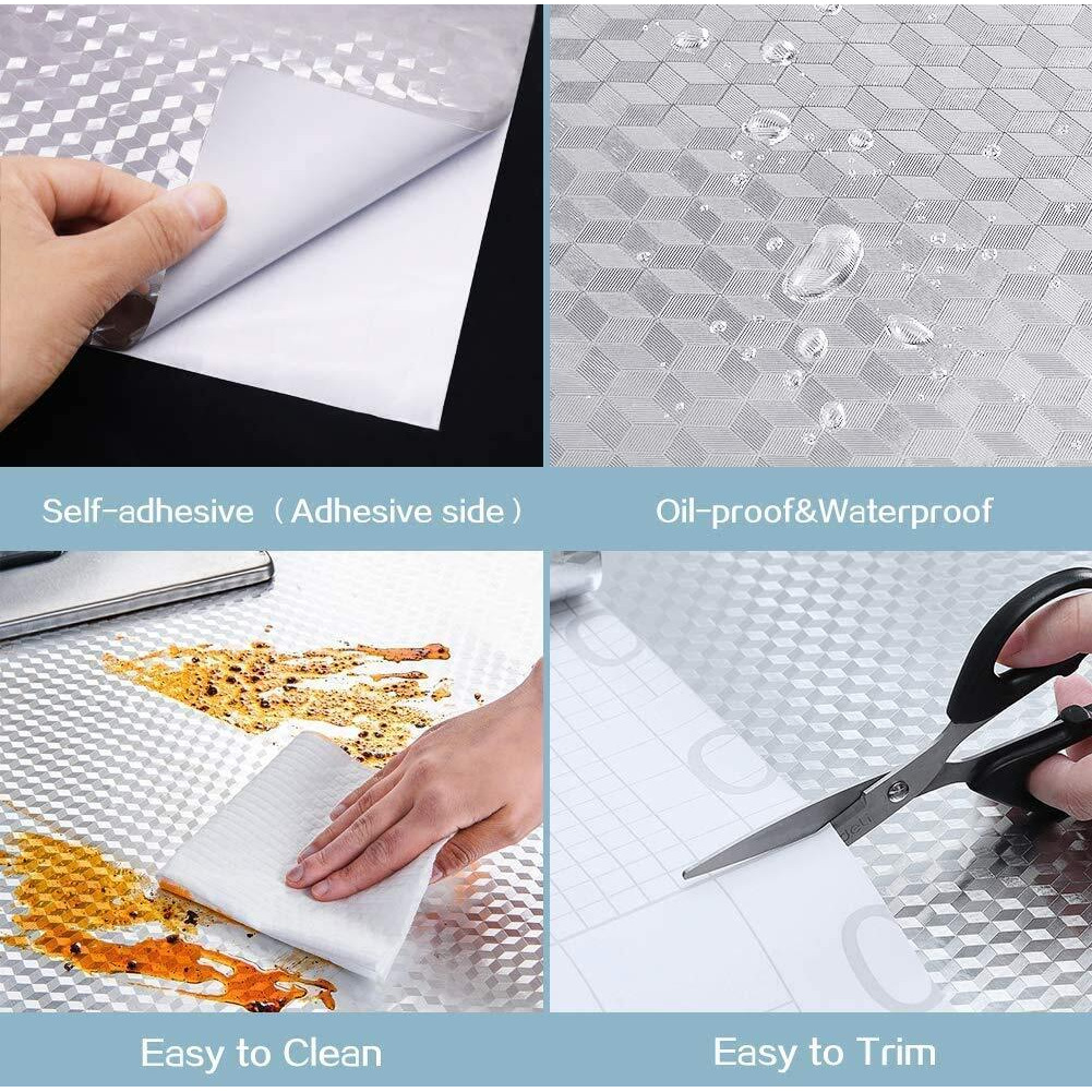 Flob-60Cm X 200Cm Kitchen Oil Proof Aluminium Foil Stickers, Kitchen Backsplash Wallpaper, Self-Adhesive Wall Sticker Waterproof Anti-Mold And Heat Resistant For Walls Cabinets Drawers And Shelves