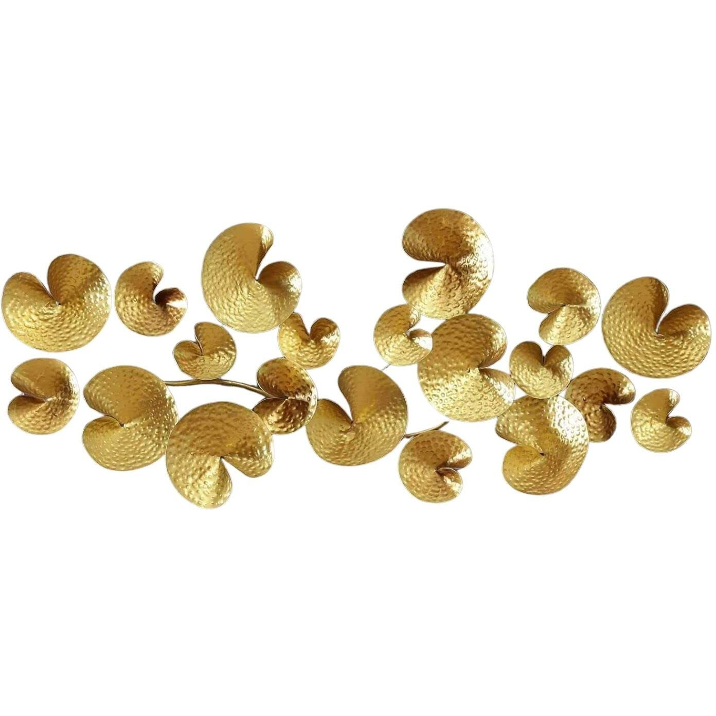 Collectible India Metal Design 3D Golden Abstract Flower Wall Art Sculpture Hanging Round Plates Mounted Modern Arts Home Office Decor(Size 56 X 23 Inches)