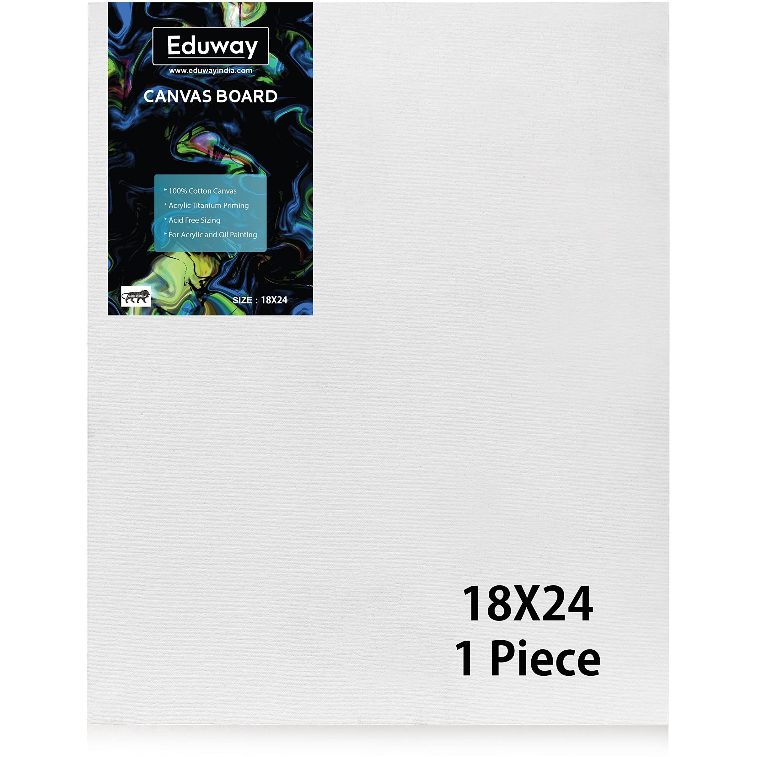 Eduway Canvas Board For Painting- (18X24) | Premium Quality 7Oz Pre-Primed Cotton Canvas Board For Artists & Beginners | Ideal For Acrylic, Oil, Gouache, Pastels Colors (Pack Of 1) (45X60 Cms)