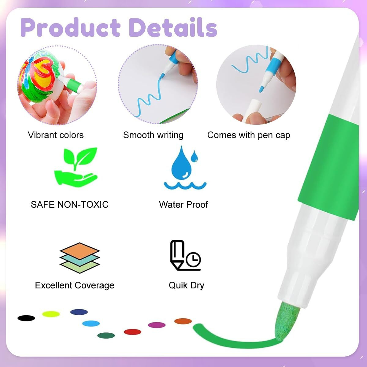 Hasthip 36-Color Acrylic Markers Set Diy Graffiti Acrylic Pens For Painting Set Quick Dry Coloring Markers Color Pens Diy Painting Marker Pens On Canvas, Paper, Wooden Crafts Gifts For Girl Birthday