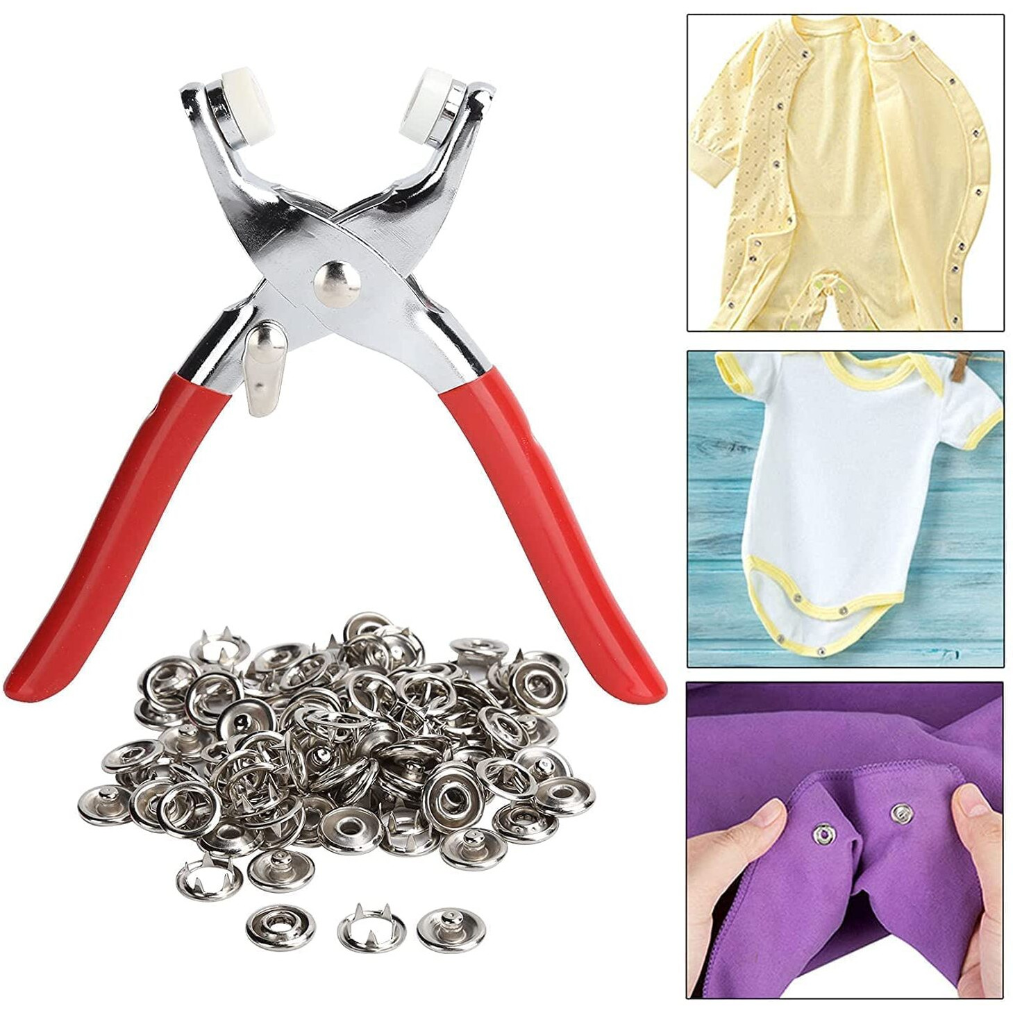 Gnexin Premium Snap Buttons 100Pc Thickened Fasteners Kit Metal Copper Five Claw Buckle Set With Hand Pressure Plier Diy Sewing Buttons Set For Clothing Sewing