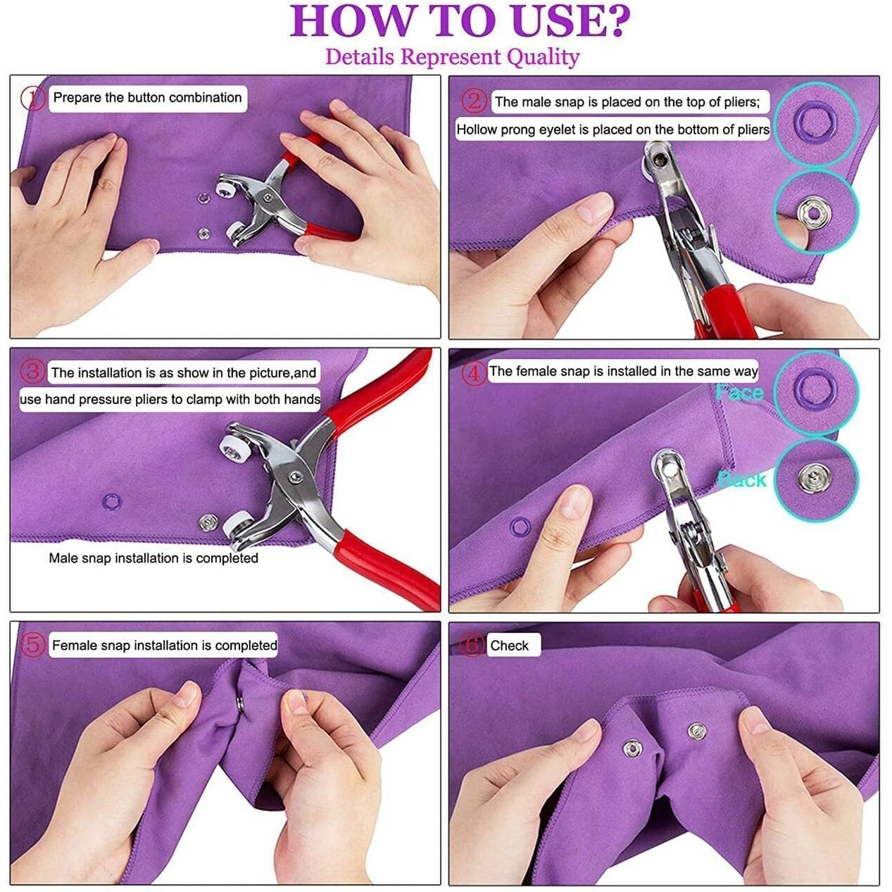 Gnexin Premium Snap Buttons 100Pc Thickened Fasteners Kit Metal Copper Five Claw Buckle Set With Hand Pressure Plier Diy Sewing Buttons Set For Clothing Sewing