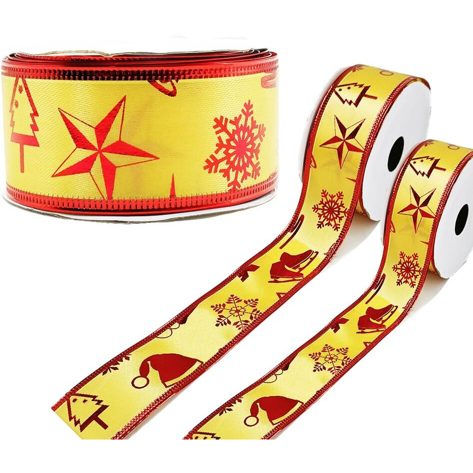 Craftvatika Christmas Ribbons For Decoration Items - Christmas Ribbon For Tree Decoration Material - Xmas Ribbon For Gift Wrapping - Christmas Ornaments Items - Christmas Sewing Packing (1 Roll)