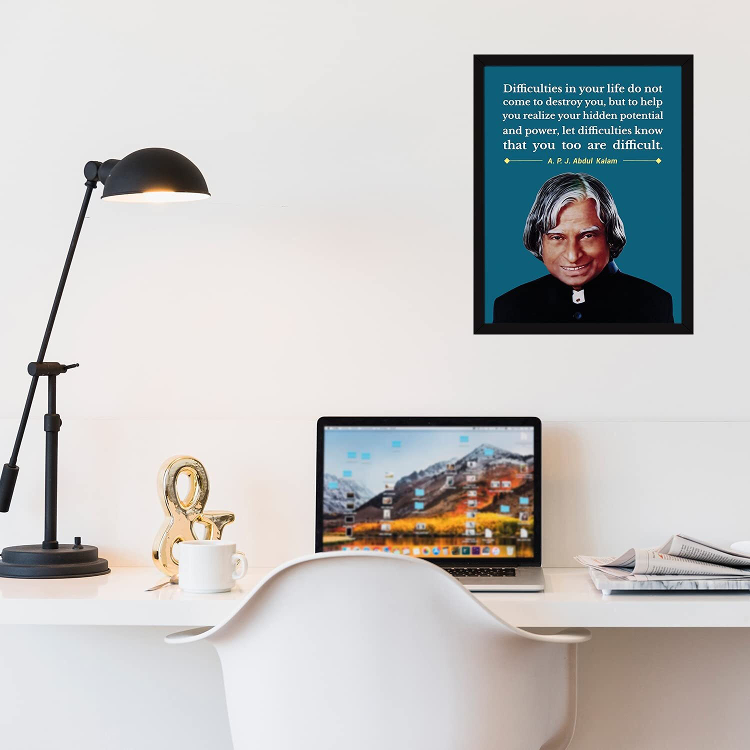 Chaka Chaundh - Abdul Kalam Motivational Quotes Frames For Wall - Apj Abdul Kalam Photo Frame  Abdul Kalam Quotes Wall Poster - (13.5 X 10.6 Inches) (Difficulties - Kalam - Blue)