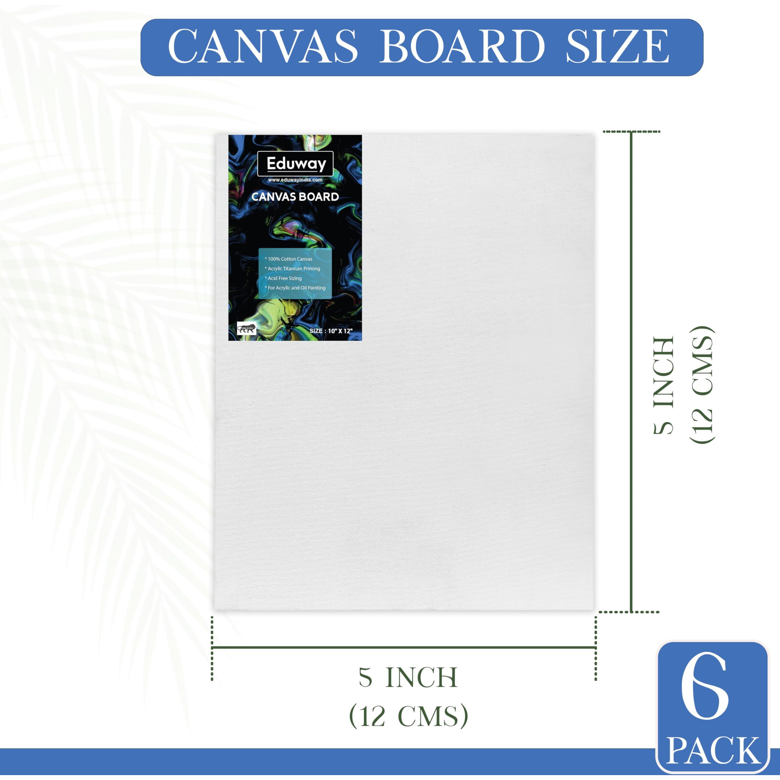 Eduway Canvas Board For Painting- 5X5 Pof 6 | Premium Quality 7Oz Pre-Primed Cotton Canvas Board For Artists & Beginners | Ideal For Acrylic, Oil, Gouache, Pastels Colors (Pack Of 6) (12X12 Cms)