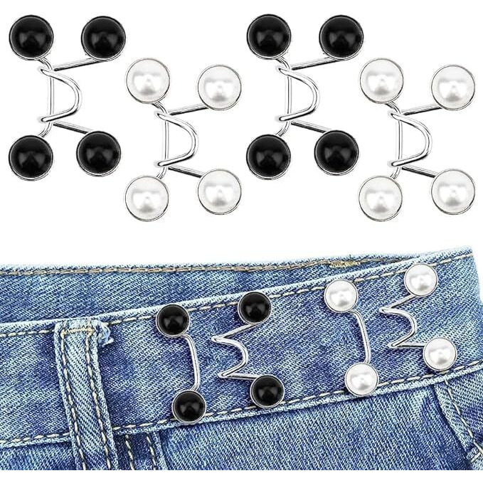 Bitrexup 2Pcs Adjustable Waist Buckle For Loose Jeans Pants, Detachable Jean Buttons Pins No Sewing Required Waistband Tightener, Adjustable Waist Buckle Set For Pants, Jeans, Skirts